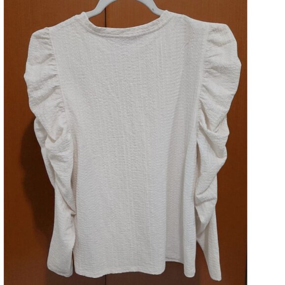 Ann Taylor LOFT Shirred Puff Sleeve Long Sleeve Top - Picture 4 of 6